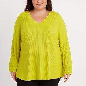 Lane Bryant Lime Green Waffle Knit Long Sleeve Top Plus Size 22/24 Cozy Soft